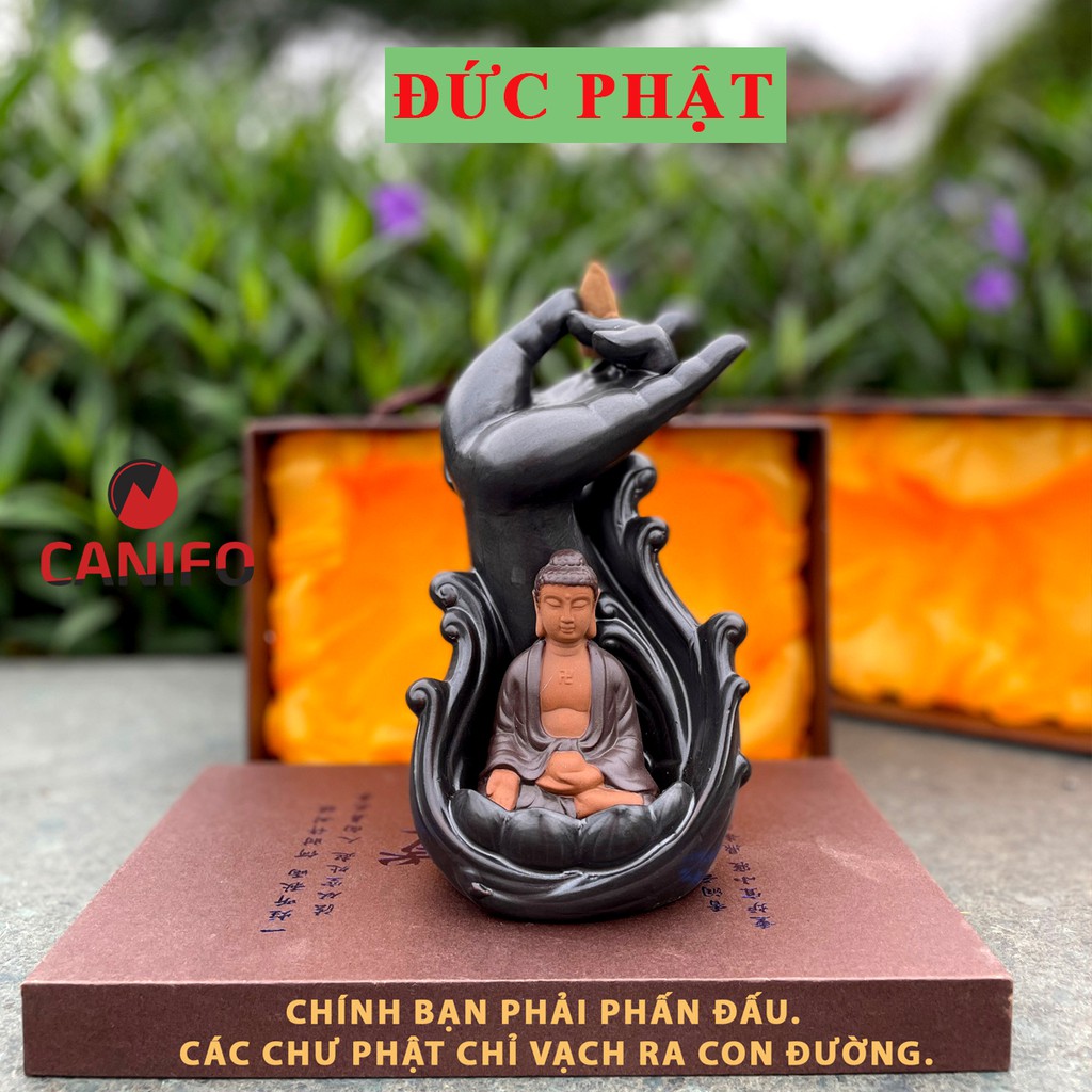 Thác Khói Trầm Hương Quan Âm Bồ Tát gốm sứ, đốt nụ trầm hương khói ngược