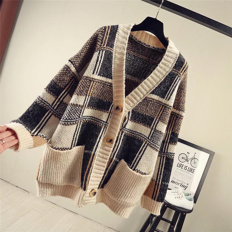 Áo khoác len cadigan kẻ to