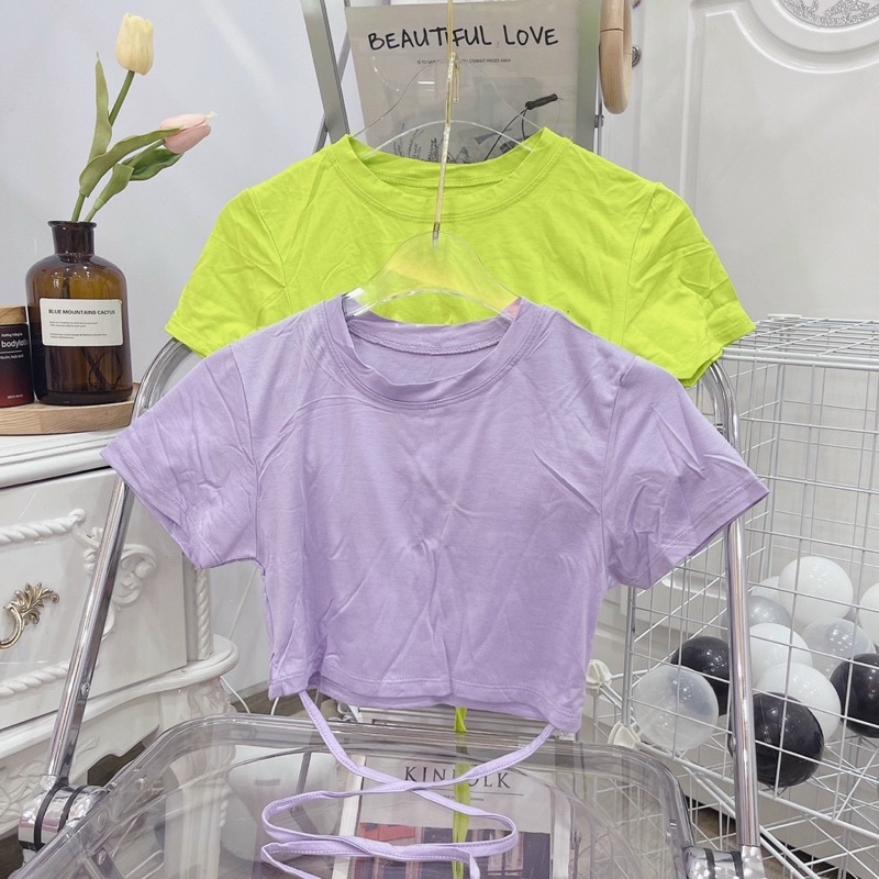 Áo croptop đan dây eo mặc vào hack dáng cực kỳ