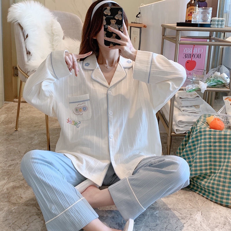Bộ đồ ngủ pijama nữ dài tay kiểu dáng cực hot có thể mặc bên ngoài nhà ngọt ngào và mớiji