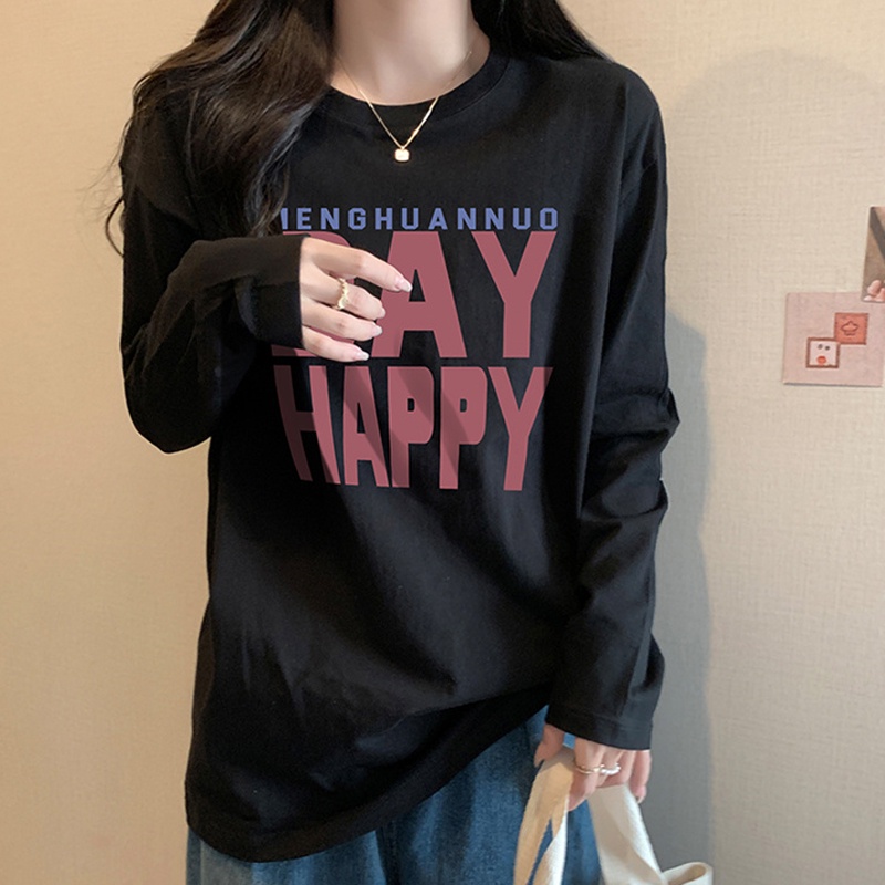 IELGY  Áo Thun cotton Dáng Rộng In Chữ Thời Trang Cho Nữ