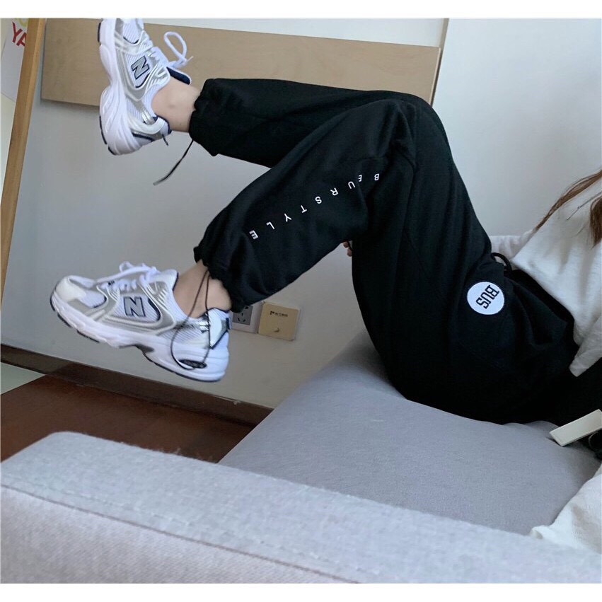 Quần nỉ jogger 🦋 thêu chữ BUS dáng suông thể thao ống rộng 3 màu chất vải cotton dày dặn mềm mịn