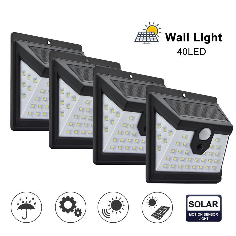 40 đèn LED hạt ánh sáng mặt trời / đèn tường ngoài trời, không thấm nước, 3 chế độ làm việc, đèn cảm biến chuyển động, ánh sáng 3 mặt, đèn sáng hơn