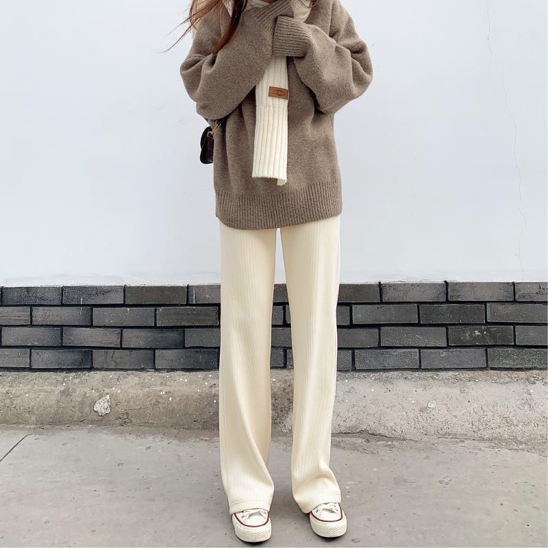 Quần dài vải nhung ống rộng lưng cao thời trang thu đông cho nữ