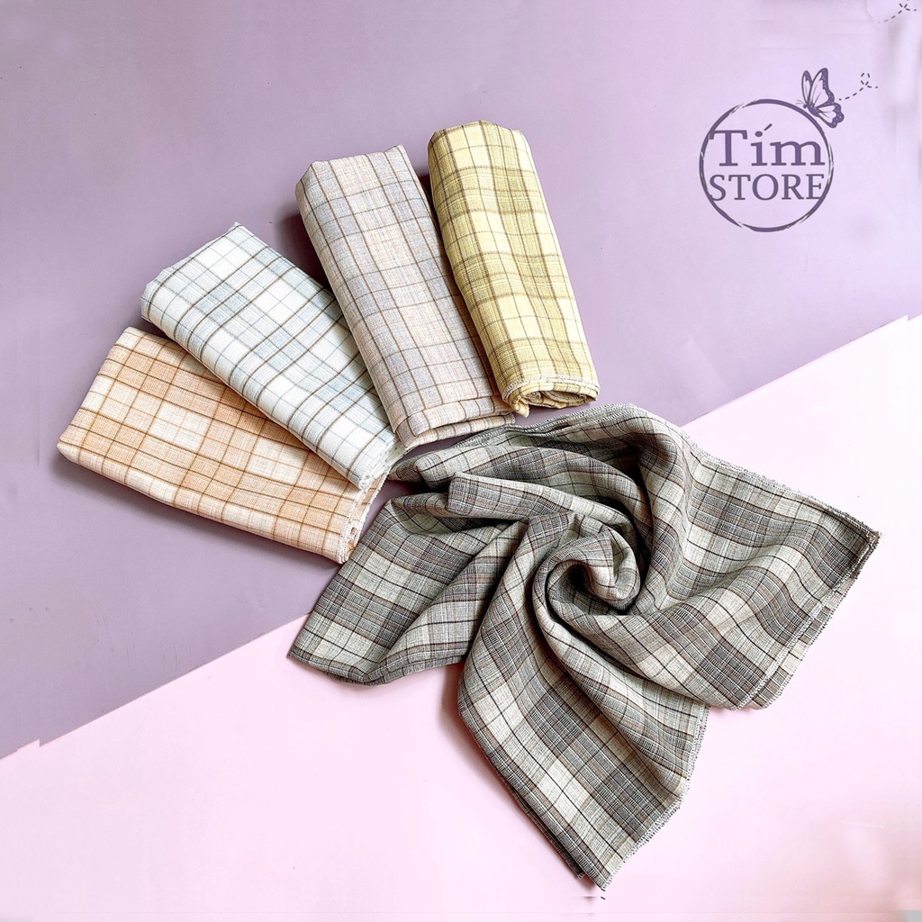 Khăn bandana 75x75cm làm turban quấn tóc caro cổ điển TÍM STORE phụ kiện cột tóc hàn quốc unisex