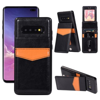 Bao da điện thoại có đế đỡ gấp và ngăn để thẻ có họa tiết in nổi cho Samsung Galaxy S10 Plus S10e