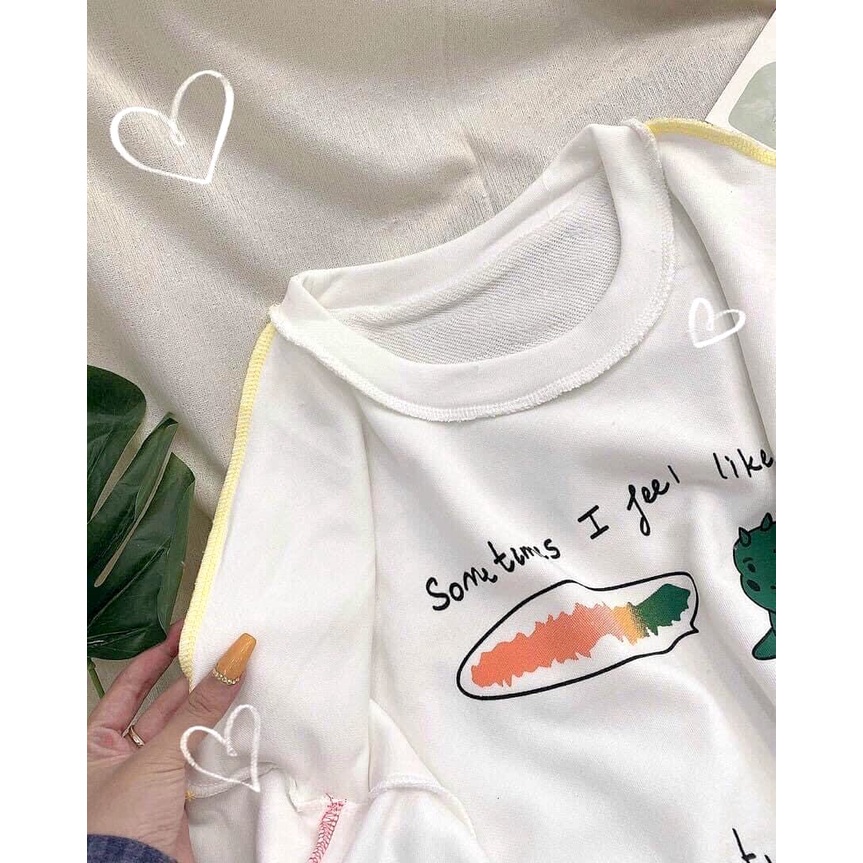 Sweater Cổ Tròn Tay Bồng Sometimes  Nana's House - FREESHIP  Áo nỉ dài tay oversize màu trắng basic, in hình cute