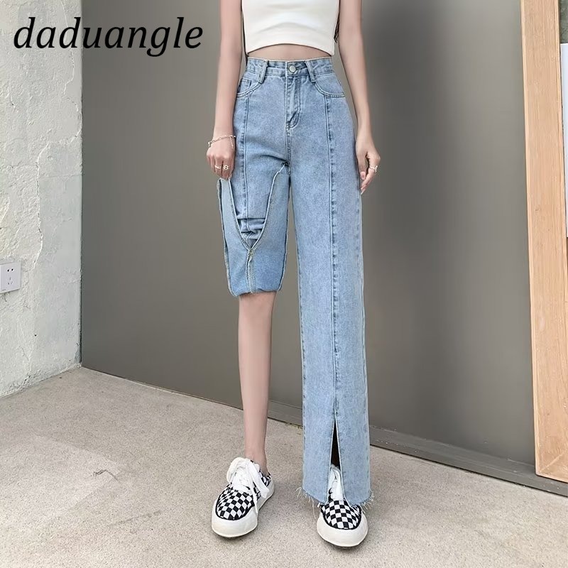 Quần jean Daduhey lưng cao dáng rộng ống xẻ thời trang phong cách Hàn Quốc mới cho nữ