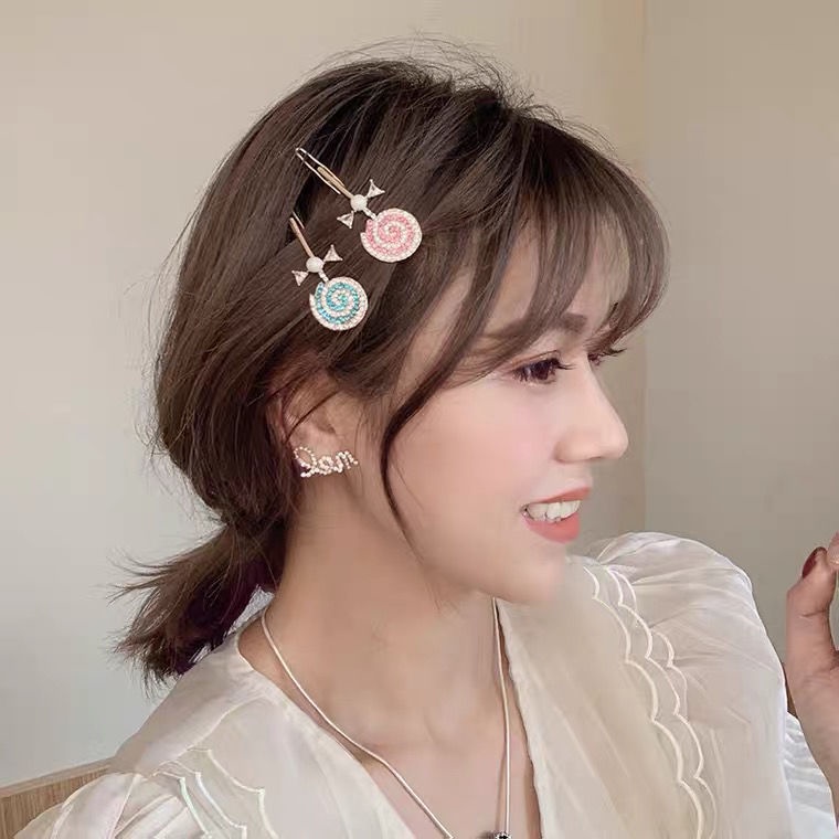 Kẹp tóc hình kẹo mút đính đá nhiều màu MS 391