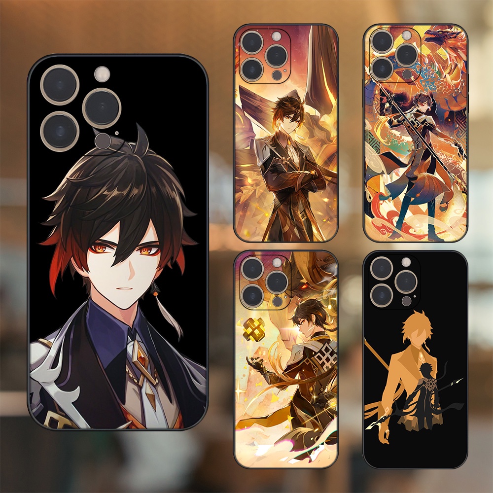 Ốp lưng iPhone 13 Pro dẻo đen cạnh vuông in hình Zhongli Genshin Impact