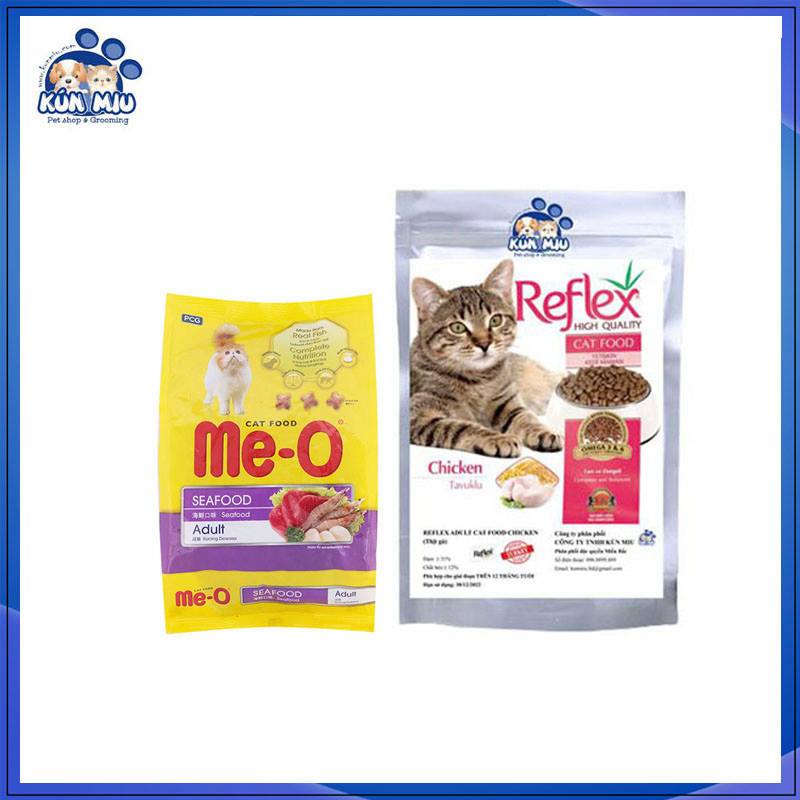Combo Thức ăn  cho mèo Me-o Adult vị Hải Sản 350g và Thức ăn mèo Reflex Adult 500g
