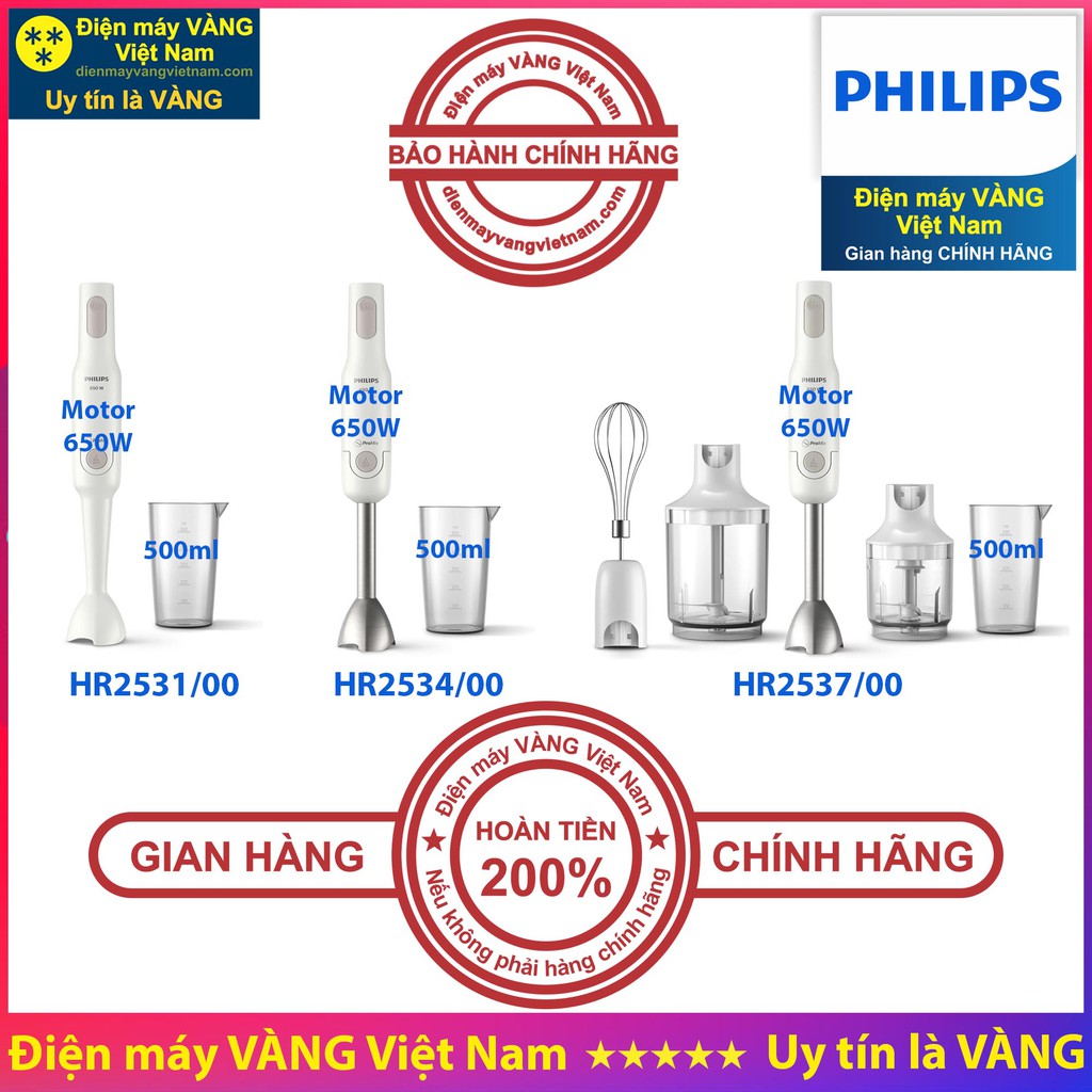 Máy xay cầm tay Philips HR2531 HR2534 HR2537 - Hàng chính hãng (Bảo hành 2 năm)