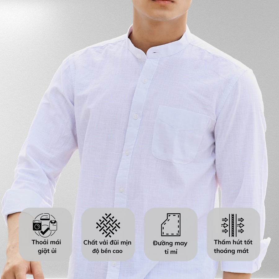 Áo Sơ Mi Nam Tay Dài Cổ Tàu GU CHẤT, Chất Vải Đũi Thoáng Nhẹ Cao Cấp, Phong Cách Hàn Quốc - GUD05