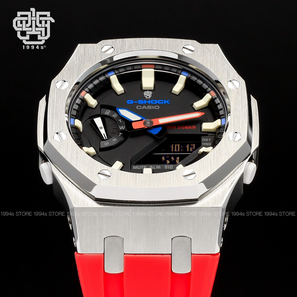 Đồng hồ nam/nữ Casio G-Shock GMA-S2100WT-7A1 custom AP Royal Oak, SILVER X RED BLUE, hàng chính hãng, bảo hành 05 năm