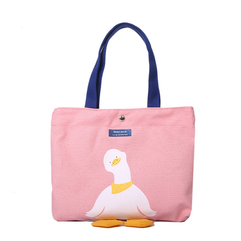Túi Vải Xách Tay Họa Tiết Con Ngỗng Hoạt Hình Đáng Yêu