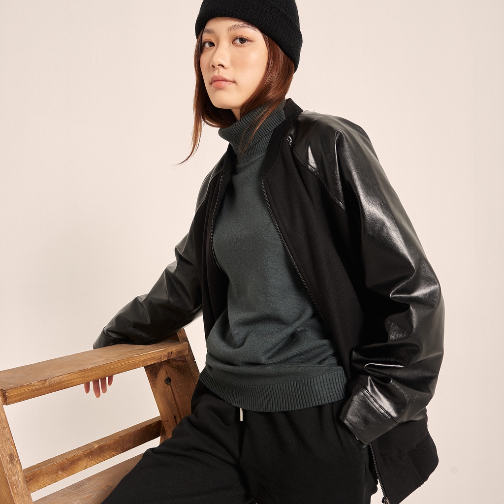 Áo khoác Bomber chất liệu nỉ phối da LOOK IDLE BOMBER JACKET