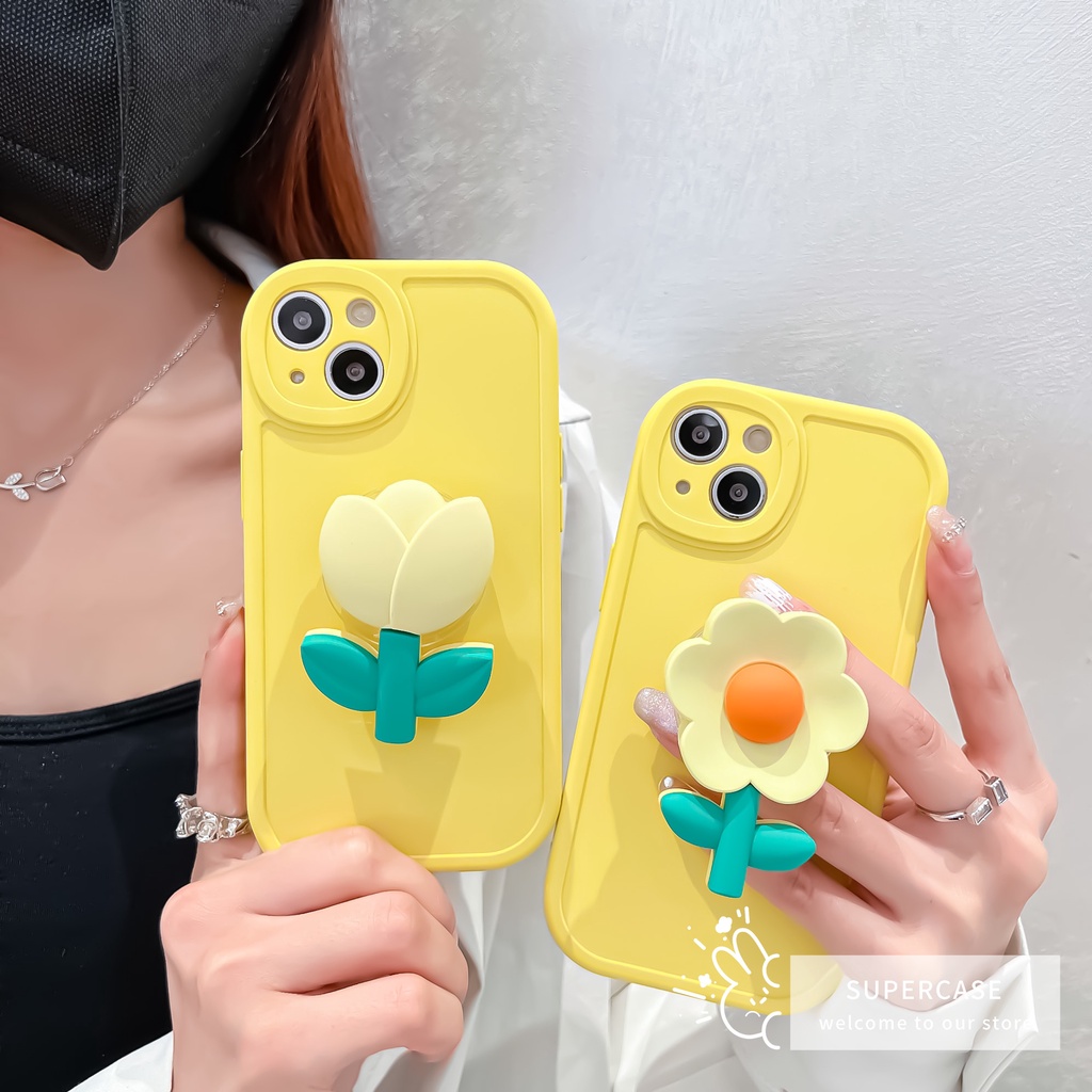 Ốp Điện Thoại TPU Dẻo Họa Tiết Hoa Tulip Kèm Giá Đỡ Cho Xiaomi Mi 12 12X 11 10T Lite Redmi K50 K40 K30 Ultra Note 10 5G 9T 8 Pro