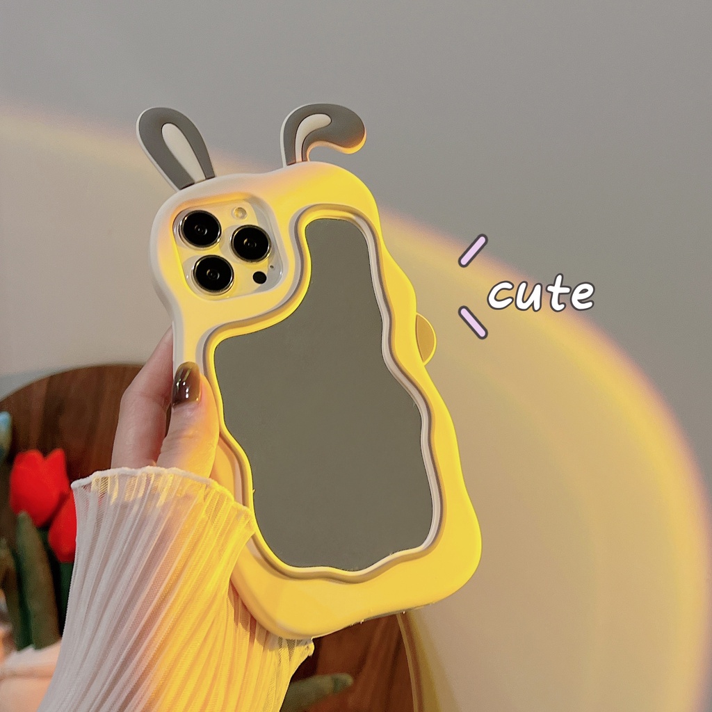 Ốp Điện Thoại Dẻo Họa Tiết Hoạt Hình Chú Thỏ Kèm Gương Chống Rơi Cho Iphone 7Plus / 8Plus Xs Max Xr 11 12 13 Pro Max