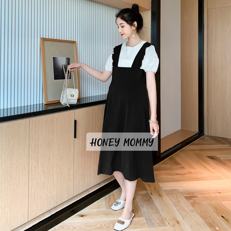 Váy Bầu Đầm Bầu Yếm Ren Ngắn Tay Công Sở Dáng Suông Đi Làm Đi Chơi HD2624 Honey Mommy