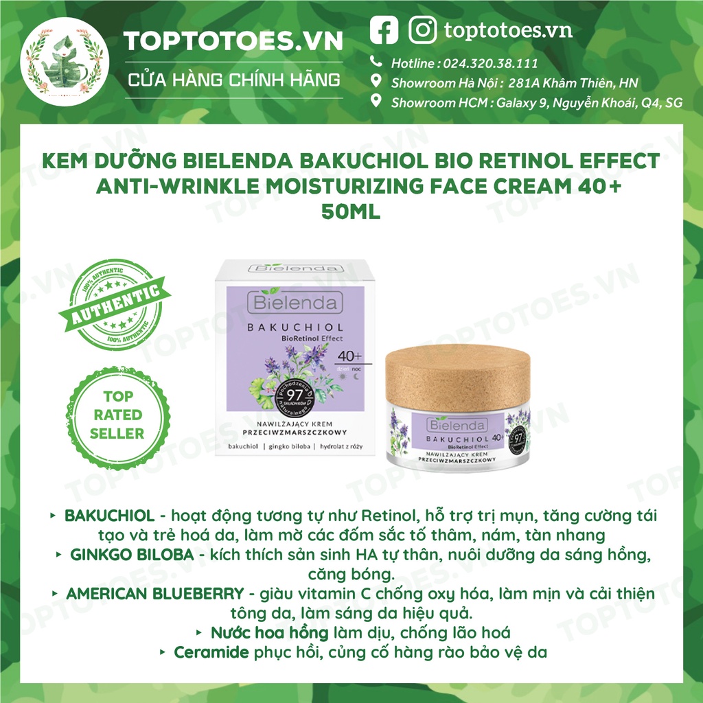 Kem dưỡng Bielenda Bakuchiol Bio Retinol Effect Anti-wrinkle Moisturizing 40+ dưỡng ẩm, làm sáng và trẻ hóa da