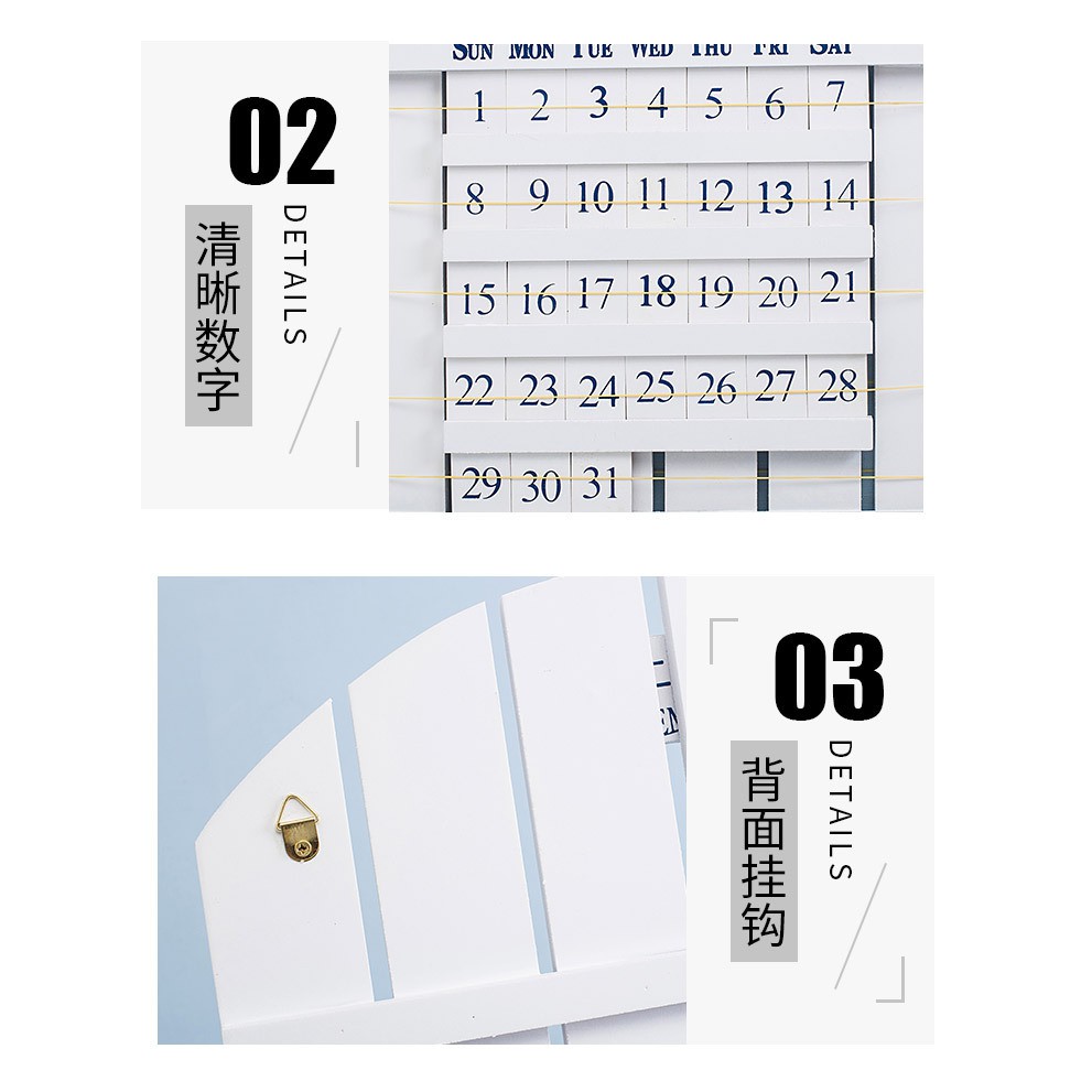 Lịch gỗ 12 tháng treo tường sơn trắng trang trí décor biển