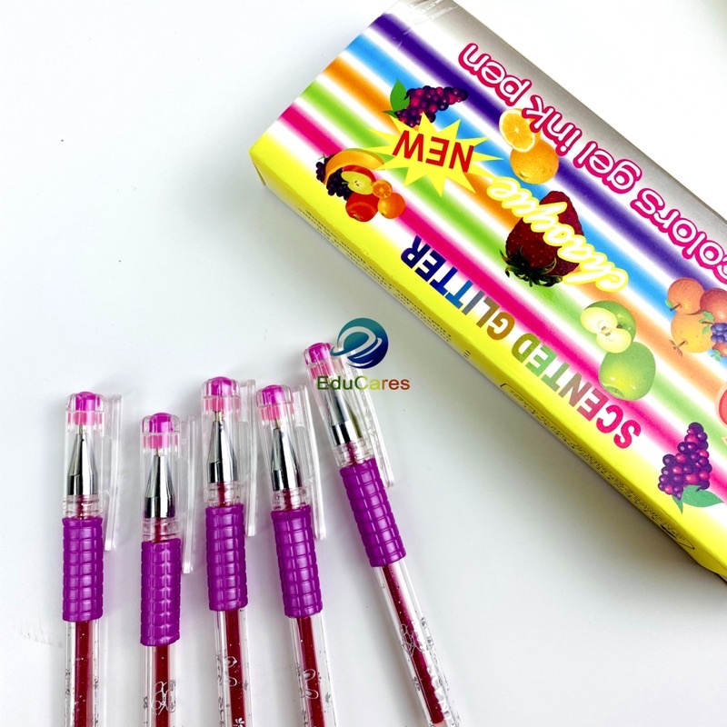 Hộp 12 Bút nhũ kim tuyến viết ghi thiệp Scented Glitter - 5 màu lung linh Bạc, Cam, Xanh dương, Đỏ, Hồng