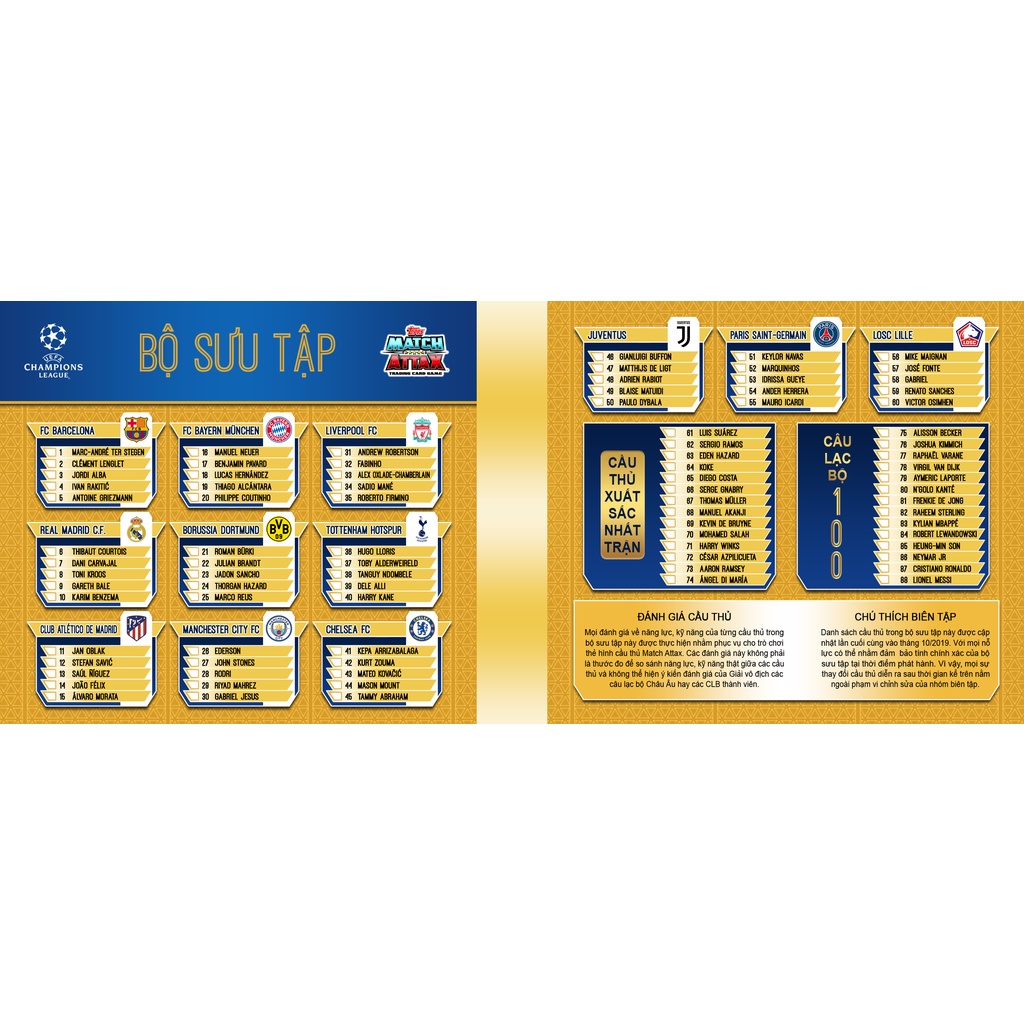 Bộ Sưu Tập 88 Thẻ Cầu Thủ In Album Match Attax 2019-20
