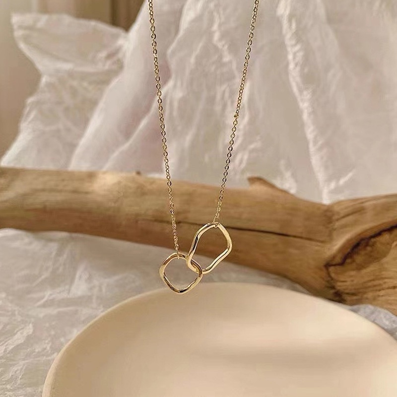 Dây chuyền mặt vòng đôi màu vàng kim phong cách vintage Bohemian
