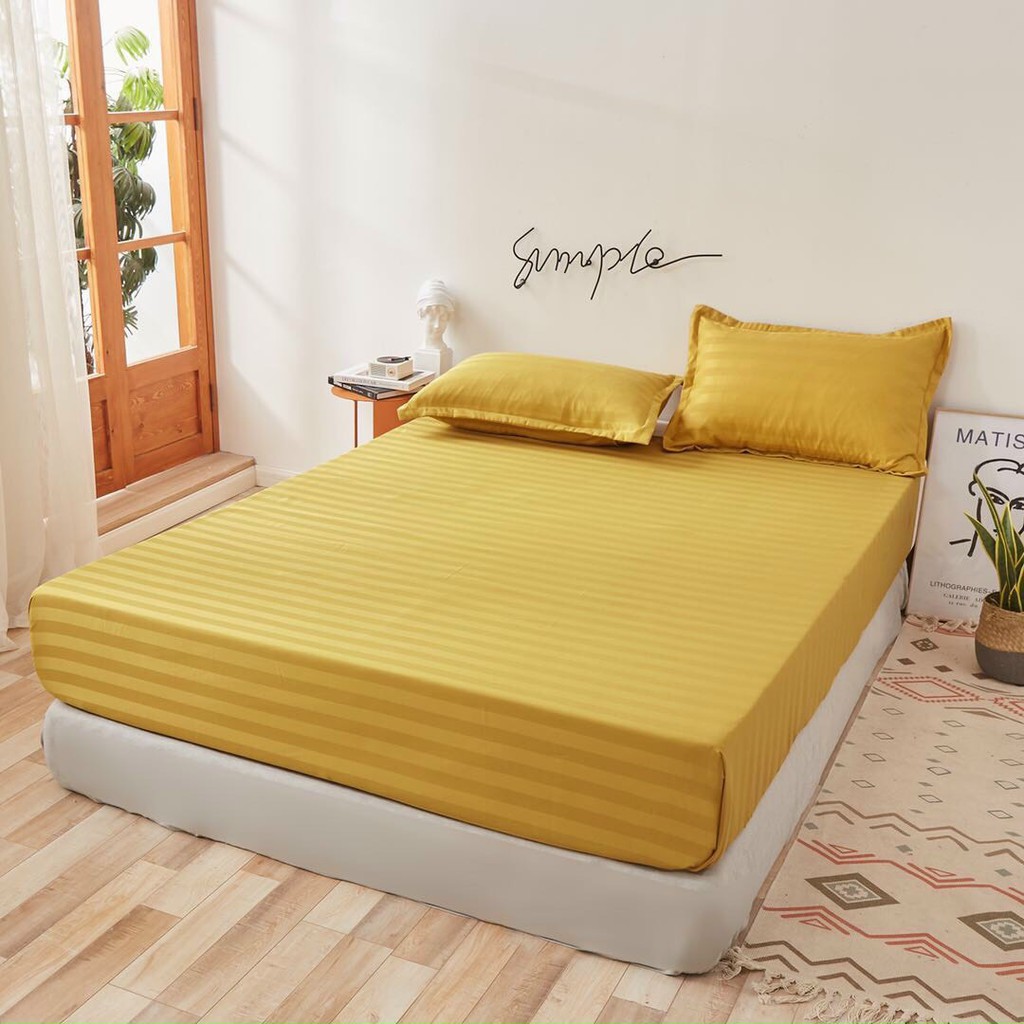 Bộ Ga Giường và Vỏ Gối Sọc Cotton 3F bóng, tiêu chuẩn khách sạn đủ size nệm Khách Sạn, Nhà Nghỉ, Homestay chuyên dùng