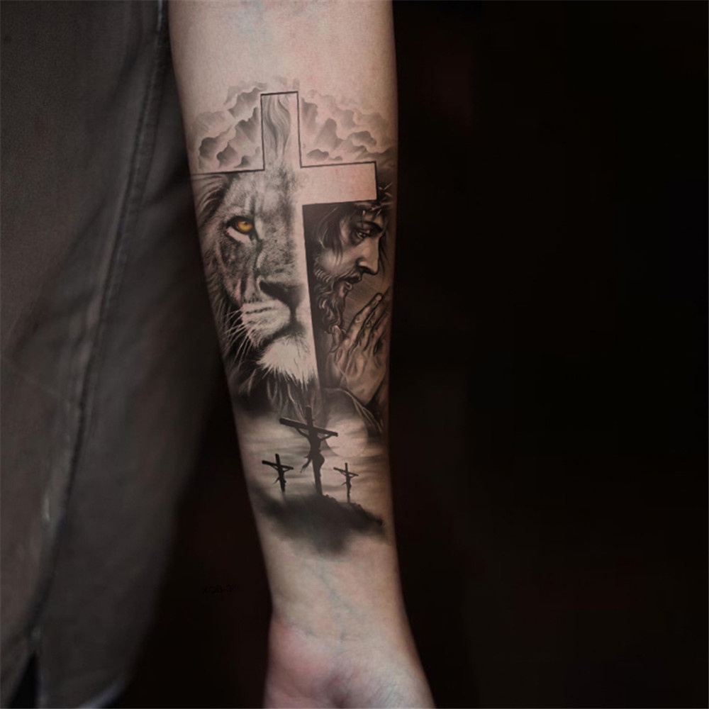 Hình Xăm Dán Tạm Thời Chống Nước Hình Đầu Sư Tử/Sói Dùng Một Lần