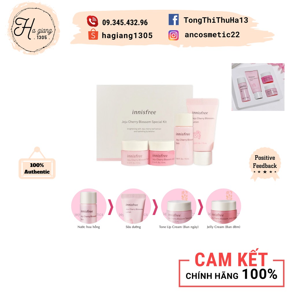 Bộ mini dưỡng trắng da Innisfree Jeju Cherry Blossom Skin