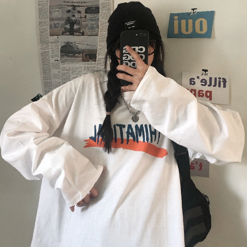 Áo thun tay dài in chữ tiếng anh phong cách Hàn thời trang cho nữ