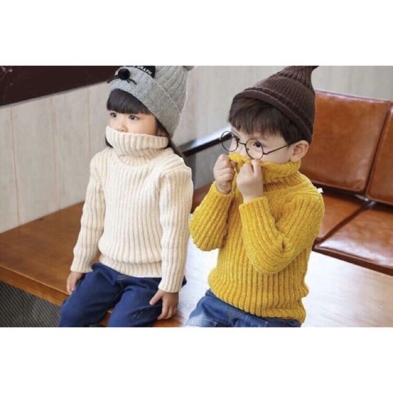 Áo len cho bé Hàn Quốc xuất xịn BINBON KIDS, áo len cao cổ cho bé trai bé gái chất tuyết nhung cực ấm từ 8-20kg