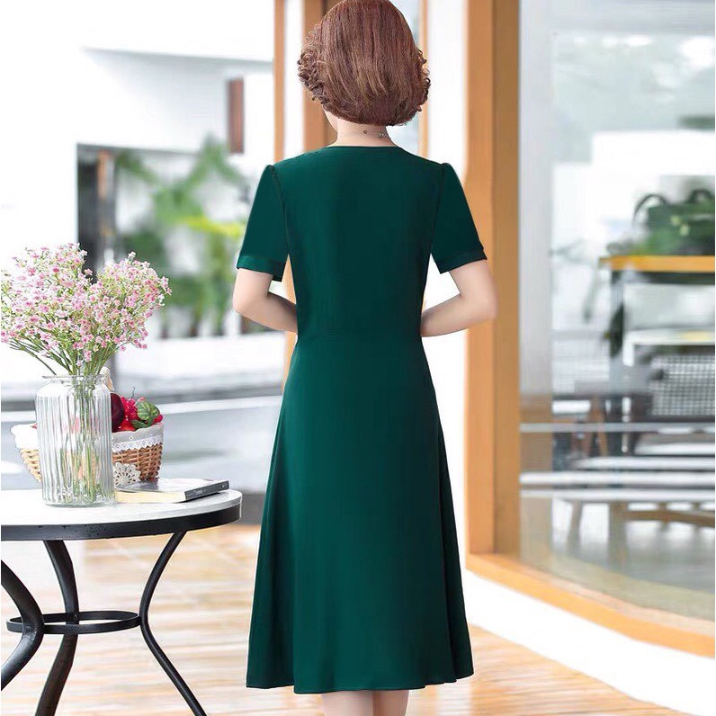 Váy đầm dự tiệc trung niên sang trọng  ,kiểu tay ngắn dài qua gối chất voan lụa cao cấp ,hàng chính hãng Thiên Tú Store