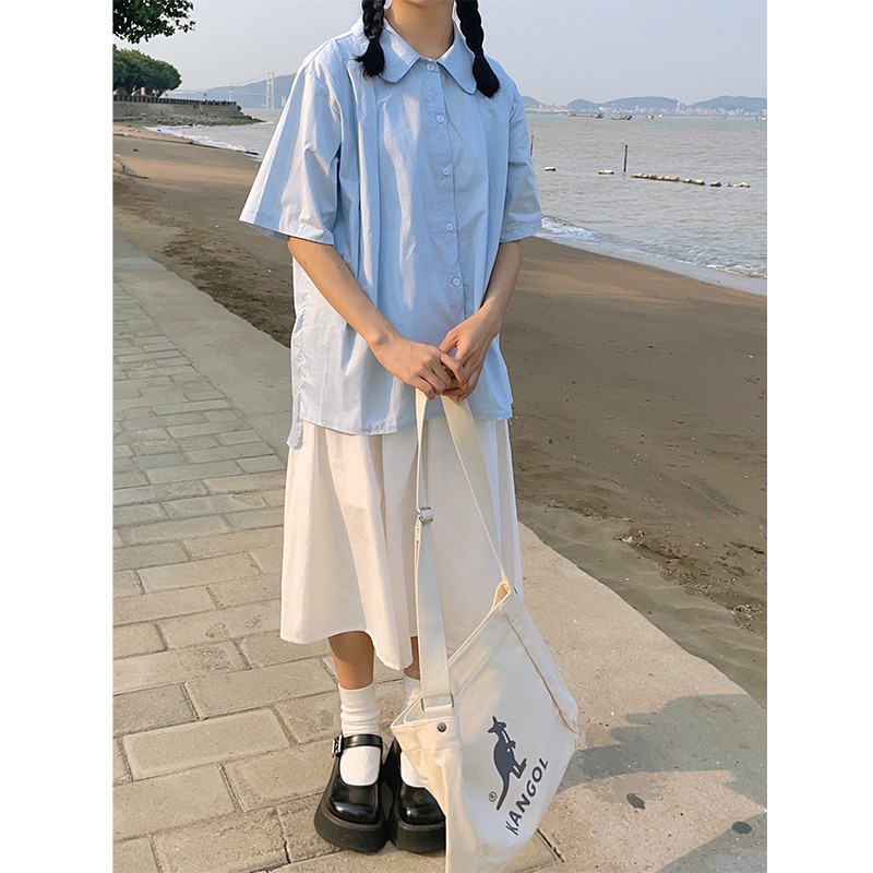 Áo sơ mi học sinh cổ sen / Áo kiểu cộc tay phong cách Nanno