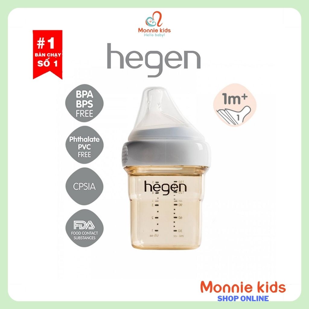 [Mã SKAMPUSH8 giảm 10% đơn 200K] Bình Sữa HEGEN PPSU 150ML, Núm Số 1 Cho Bé 1-3 Tháng Tuổi