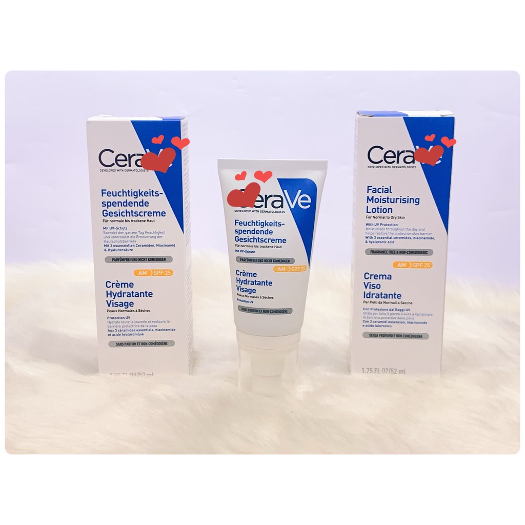 Kem dưỡng 𝐂𝐞𝐫𝐚𝐯𝐞 Facial Moisturizing Lotion AM SPF25 52ml bản Pháp