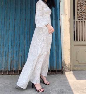 Váy midi trắng chấm bi nhỏ - form dài