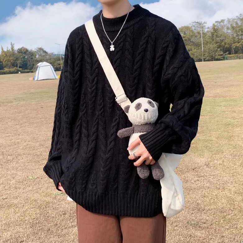 Áo sweater tay dài dáng rộng màu trơn phong cách mùa đông cho nam Hàn Quốc Sọc áo dài tay áo phông Nam Bigsize  Unisex áo len from rộng