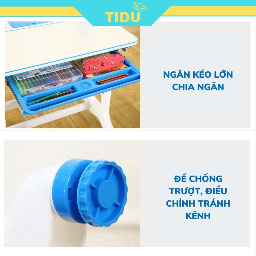 bộ bàn học chống gù chống cận Tidu 02 bàn ghế học sinh thông minh có 2 kích thước 50x70 và 50x80