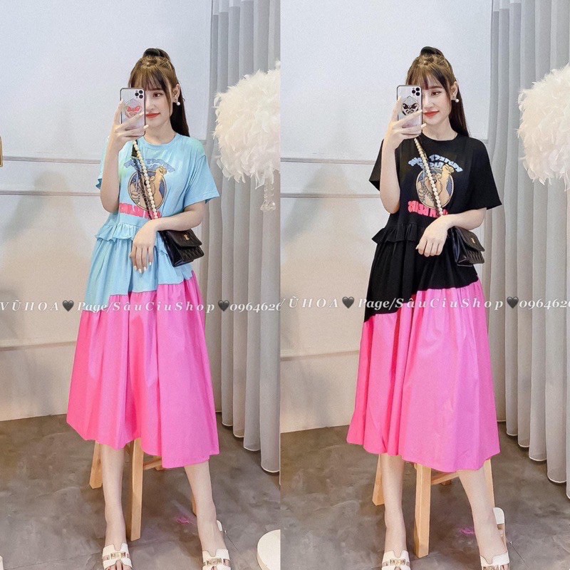 Đầm maxi thun cotton phối đũi thô cao cấp, Đầm thun phối màu | BigBuy360 - bigbuy360.vn