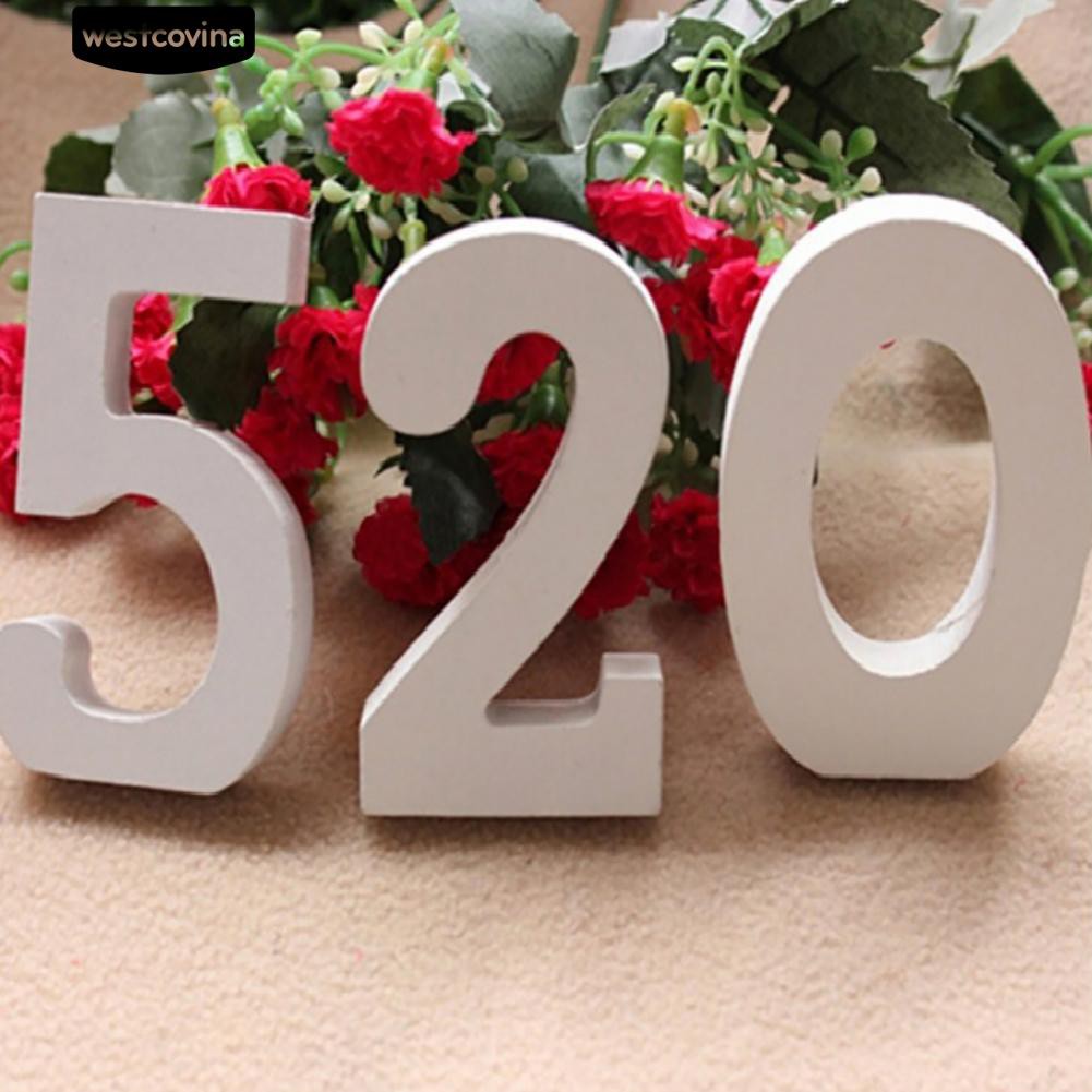 Phụ Kiện Chữ Số Bằng Gỗ Từ 0-9 Màu Trắng Cho Trang Trí