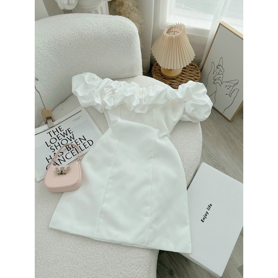 Đầm trễ vai trắng rớt vai tay phồng  - Ola Dress