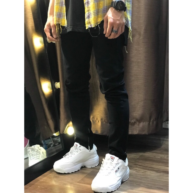 Quần jeans đen phối zip cổ chân