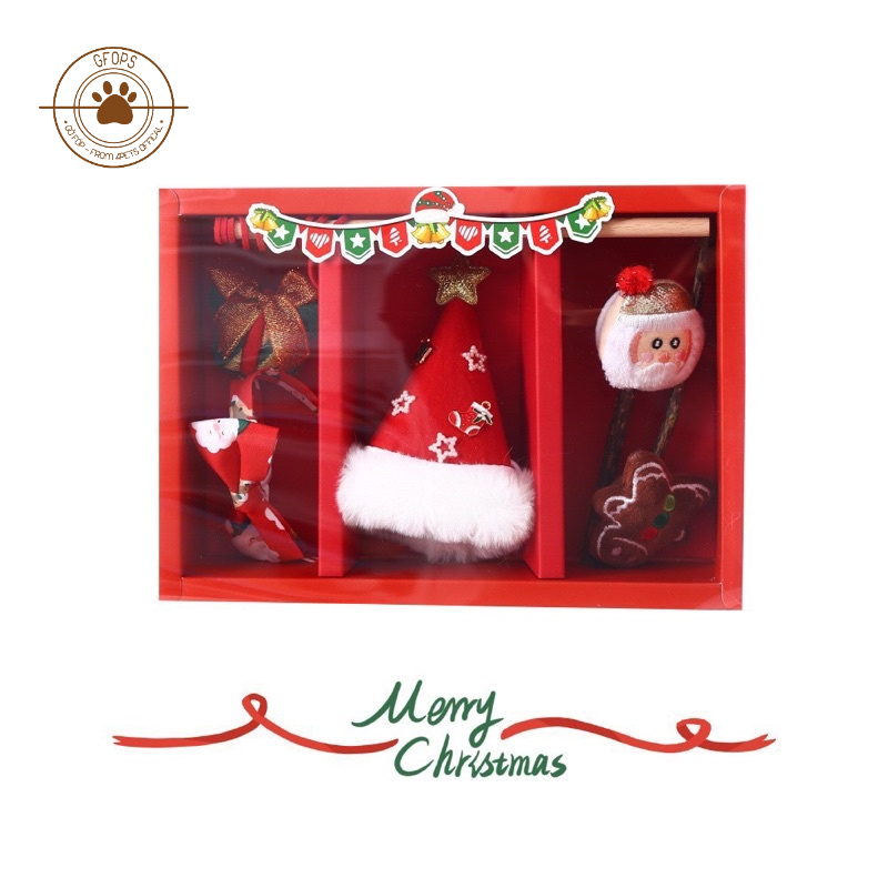 Set quà đồ chơi Giáng Sinh cho mèo 5 món gồm mũ, vòng cổ, cần câu, 02 que catnip