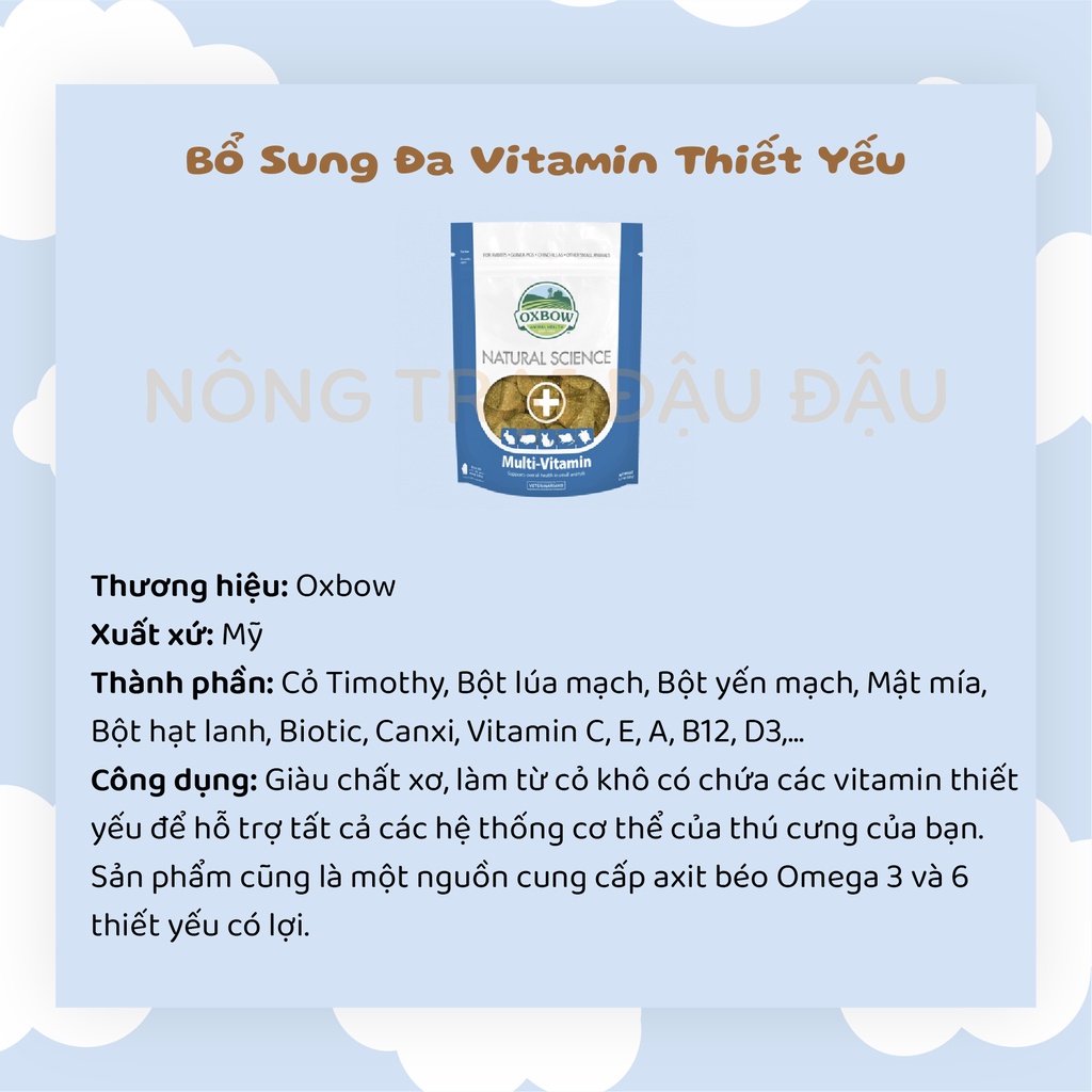 Viên Cỏ Oxbow Natural Science (Túi Nguyên) Bổ Sung Dinh Dưỡng, Hỗ Trợ Sức Khỏe Cho Thỏ, Bọ Ú, Chinchilla, Hamster