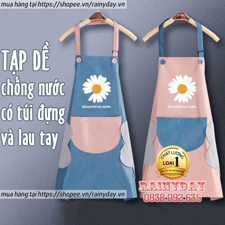 Tạp dề nấu ăn vải chống thấm nước làm bếp dài thân kiểu hàn quốc hoa cúc xinh cute dễ thương