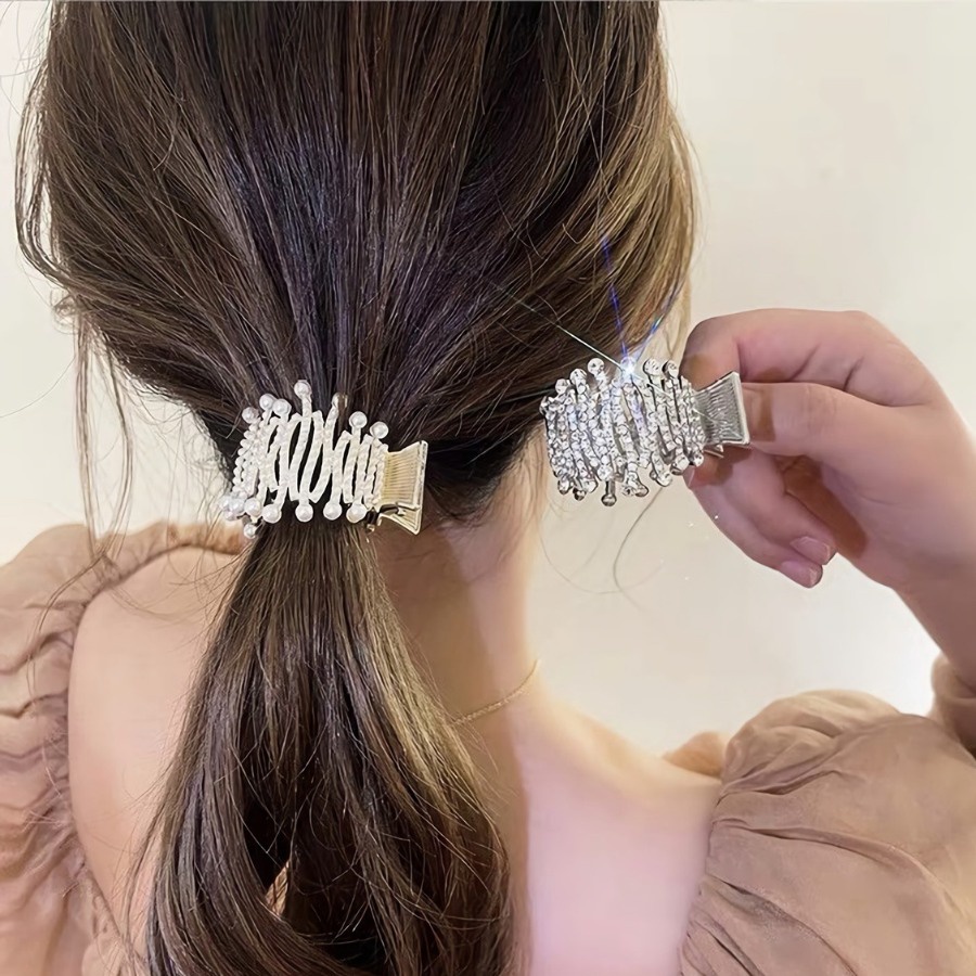 Kẹp tóc nửa đầu, kẹp tạo phồng đuôi tóc đính hạt siêu xinh chắc chắn tạo kiểu hot hit cho nữ