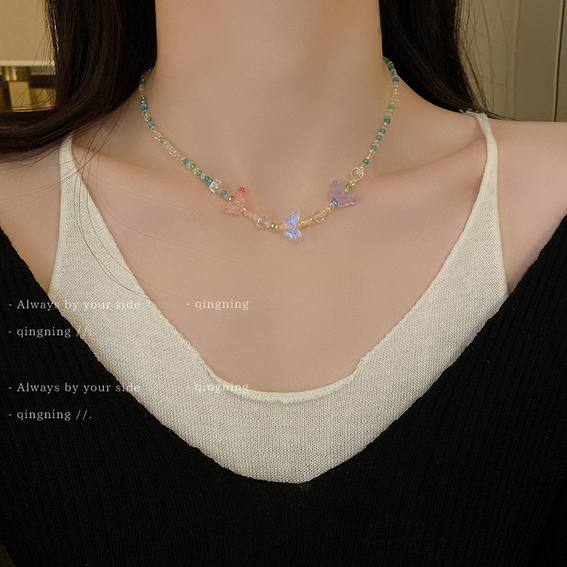 Dây Chuyền Mặt Hình Bướm Đính Đá Pha Lê Phong Cách Hàn Quốc Thời Trang Cho Nữ