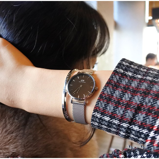 [𝐆𝐈𝐅𝐓 𝐒𝐄𝐓]Đồng Hồ Nữ Daniel Wellington Classic Petite Sterling Black & Vòng Tay DW Cuff Chính Hãng - OtisWatch